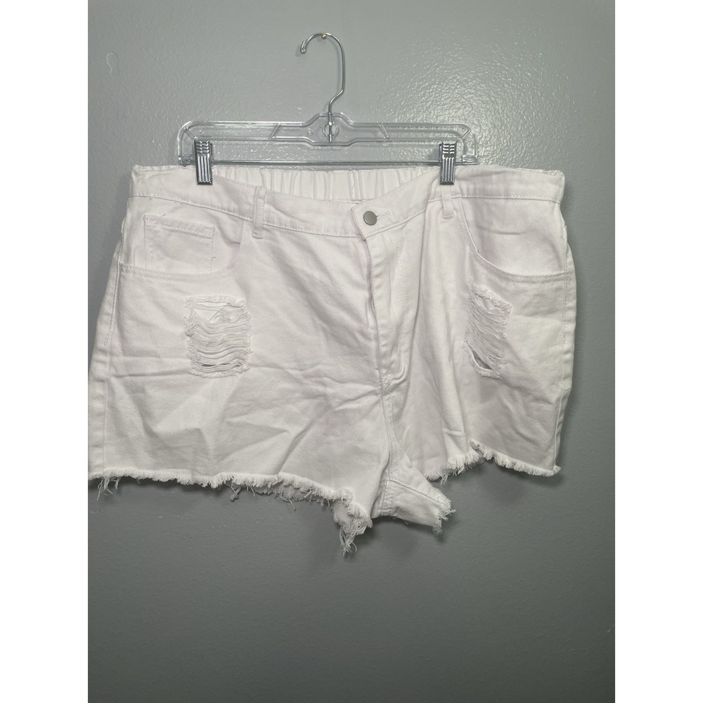SHEIN Women's White Denim Distressed Shorts With Pockets Size 4xl